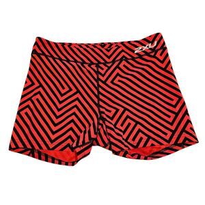 2XU Womens Sz M Compression Athletic Shorts Red Black Geometric Print